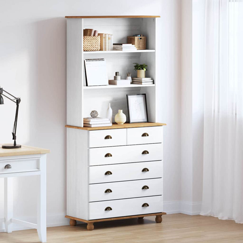 Hutch With Drawer 91 X 40 X 200.5 Cm Solid Pine Wood, White