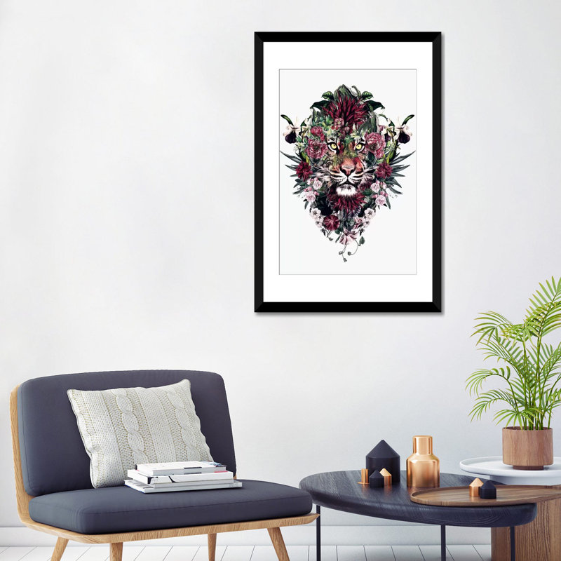 « tiger v », impression sur toile, Papier avec cadre noir, H 24 po x l 16 po x P 1 po, Blanc