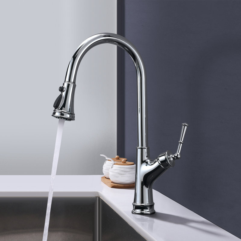 Robinet d'évier de cuisine à poignée simple en acier inoxydable avec bec pivotant sur 360 ° Topcraft, Chrome chrome