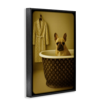 Bouledogue français Couture dans une baignoire de luxe, estampe numérique, design par Grotto Studios