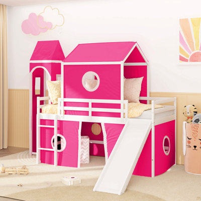Lit mezzanine avec glissade et tente rose Watsons