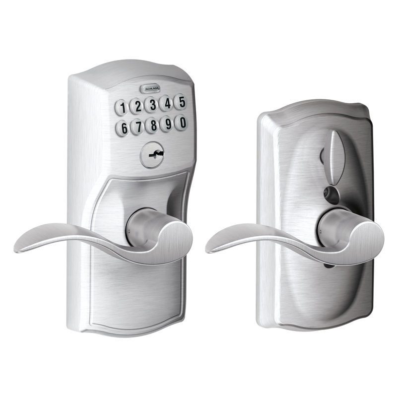 Accent Keypad Lever with Camelot Trim, Satin Chrome, Yes, Reversible