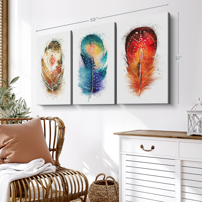 «Feather Patterns Splatter» sur toile, H 32 po x l 50 po x P 1,25 po