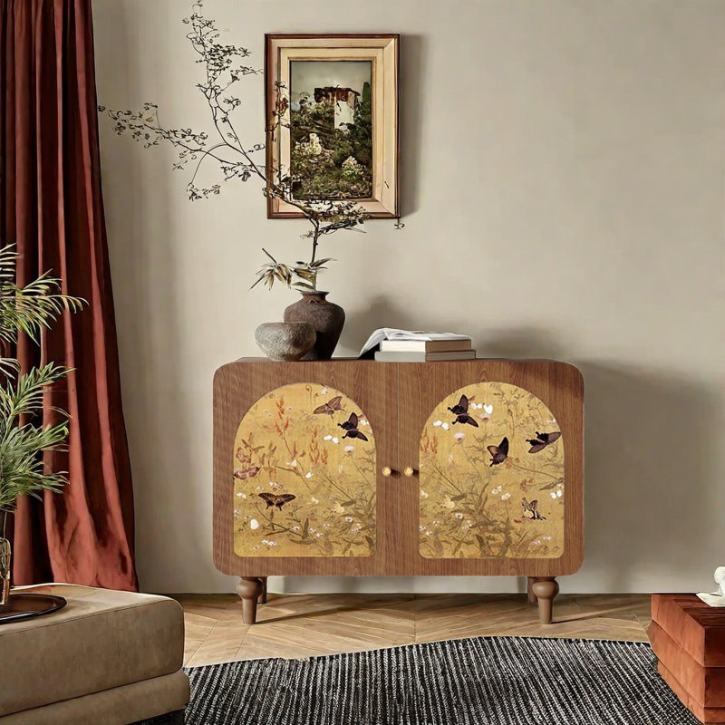 Art pattern high capacity accent cabinet, Light Walnut