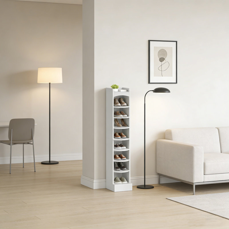 Slim Wooden 9-Tier Shoe Rack, White