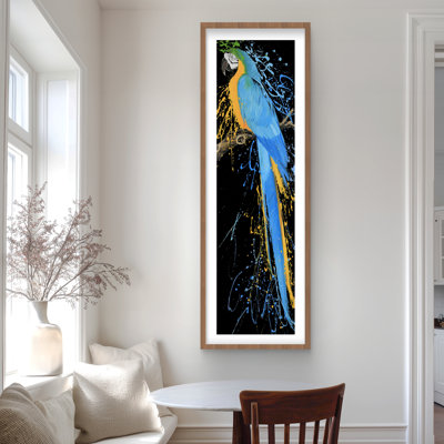 Blue Macaw Parrot - Yellow Retro Framed Matted Print | Decor