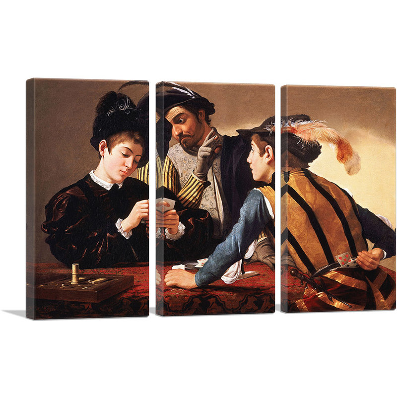 " The Cardsharps 1597 " by Caravaggio 3 - Pieces Painting Print, 40" H x 60" W x 0.75" D