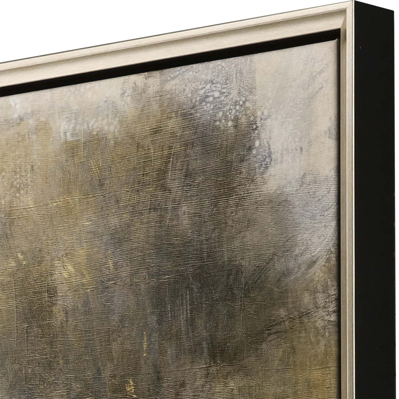 Neutral Beige and Gold Abstract Landscape Canvas with Silver Frame