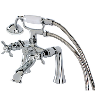 Kingston Brass Essex Three-Handle 2-Hole Deck Mount Clawfoot Tub Faucet with Hand Shower