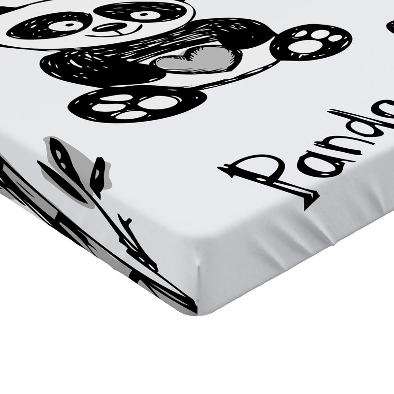 Ambesonne Cartoon Fitted Sheet 2-Pack Hand Drawn Panda Poses White and Black, California King Fitted Sheet