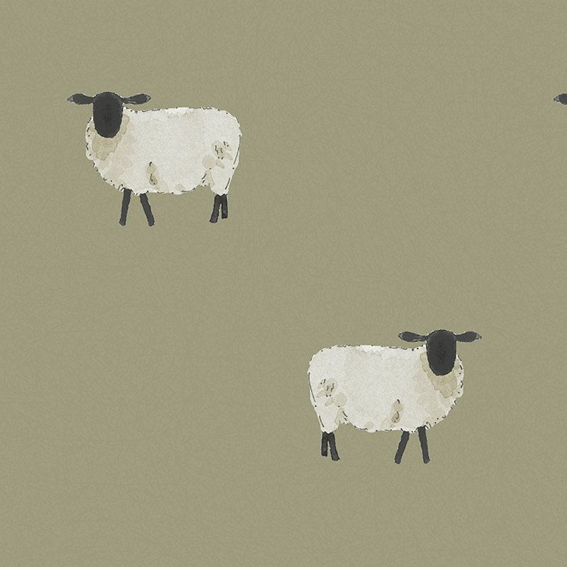 Sophie Allport Sheep Off White Wallpaper, Green