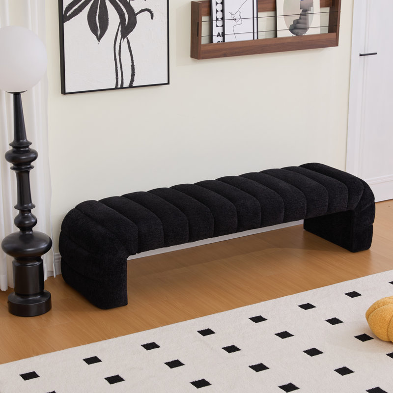 69.6" W Upholstered Bench, Black