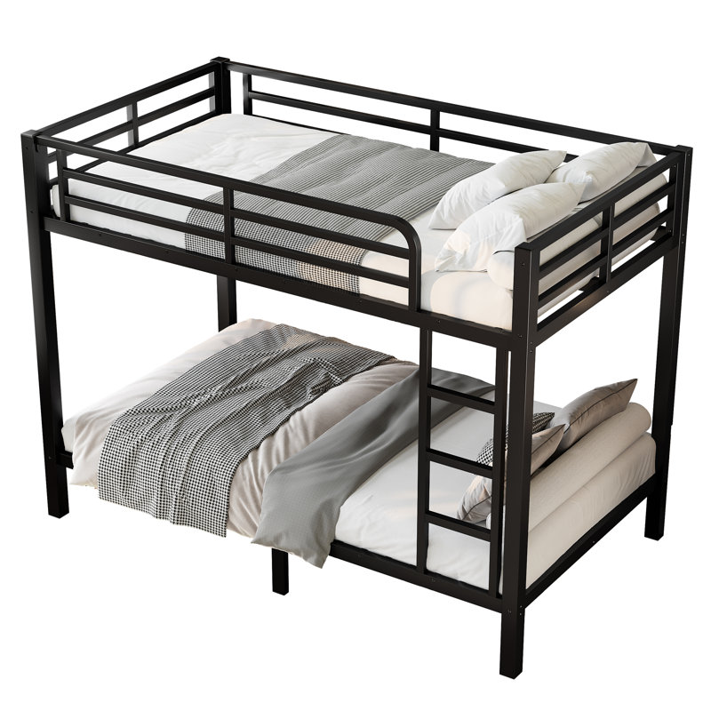 Lit superposé simple au-dessus de simple en métal pour les adolescents et les adultes, conception à faible bruit avec rangement sous le lit, pas de sommier nécessaire, noir