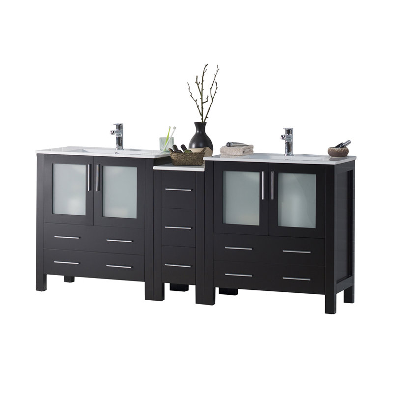Meuble-lavabo double 72 po avec lavabo, Espresso