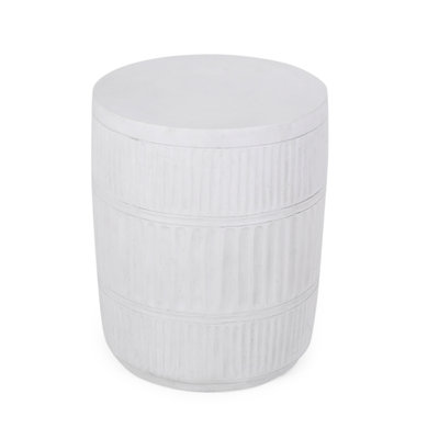 Lightweight Concrete End Table With Fluted Pattern - 15"X15"X18.5", Antique White, No Assembly Needed Side Pattern, Required