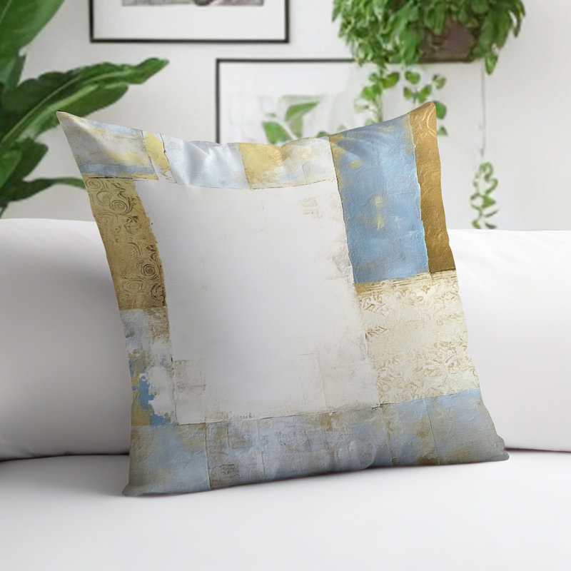 Ferris Abstract Outdoor Reversible Throw Pillow, 19"H x 19"W, Blue/Gold