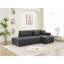 Canapé d'angle 3 places d'inspiration scandinave, revêtement en laine gris foncé, rembourrage en mousse, méridienne réversible, capitonnage précis, silhouette minimaliste, rembourrage en laine douce aux angles, design élégant, tissu à canaux