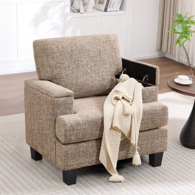 Fauteuil rembourré avec rangement intérieur pour accoudoirs