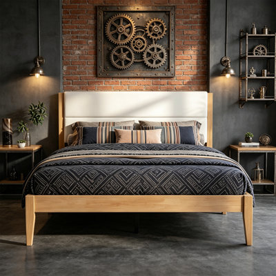 King  Size Mid-Century Modern Platform Bed Frame with Velvet Upholstered Headboard & Tapered Legs, Solid Wood Slat Support, No Box Spring Needed