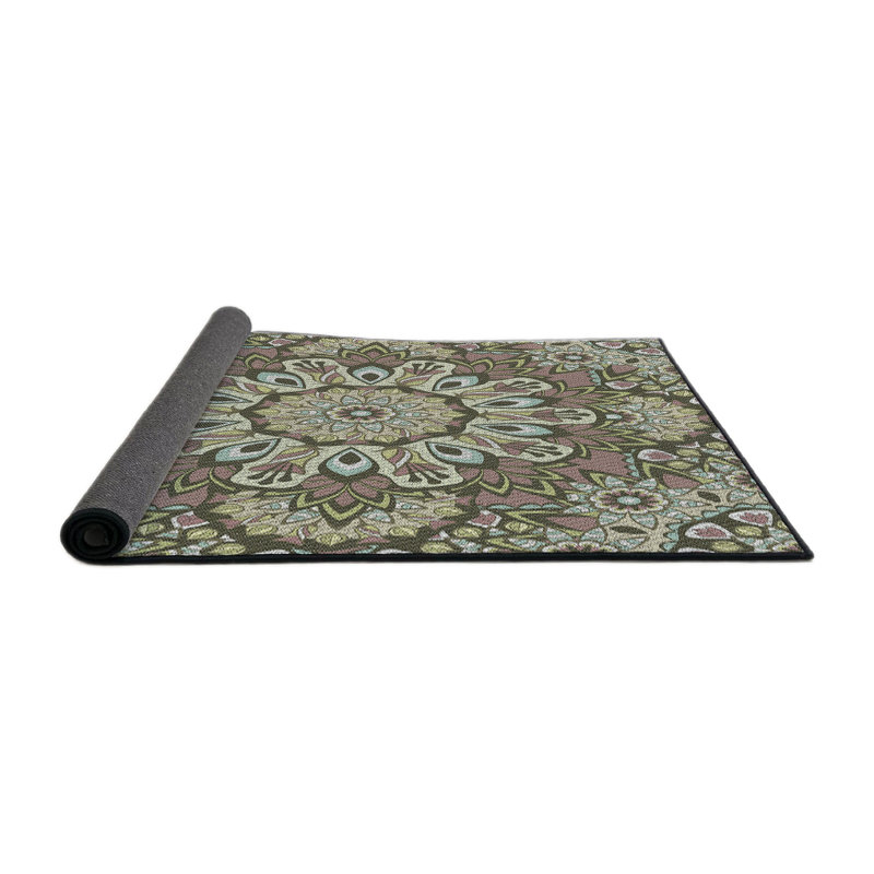 Tapis vert à motif floral, Rond 4 pi