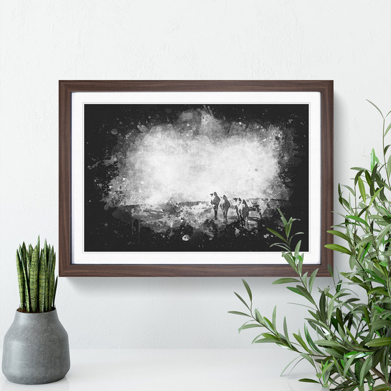 Camels On The Move Paint Splash - Picture Frame Graphic Art Print, 62cm H x 87cm W x 2cm D, Walnut Framed