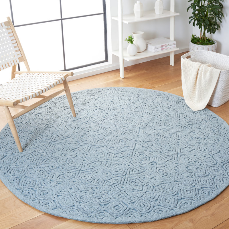 Tapis bleu en laine / coton touffeté à la main Thermia, Rond 6 pi