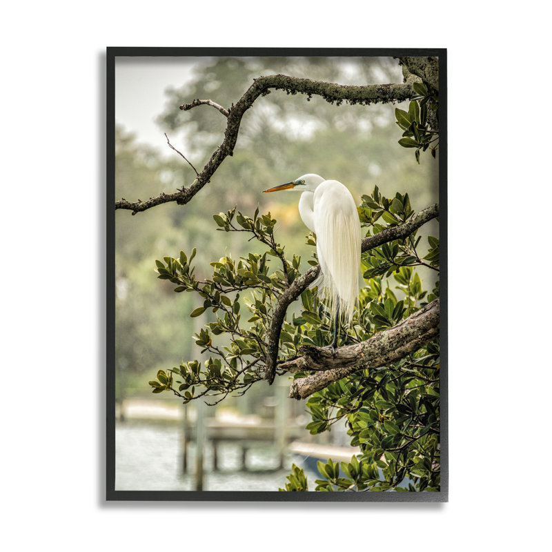 Élégant oiseau perché au bord du lac, estampe numérique texturée par Mary Lou, photographie, H 14 po x l 11 po x P 1,5 po