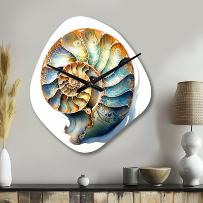 Seashell Symphony I - Horloges murales asymétriques en métal côtier, horloge murale de forme unique bleu sarcelle