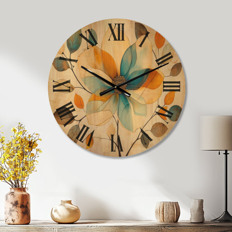 Horloge murale ronde bohème Jewel Petal Bloom I, impression sur bois, Large