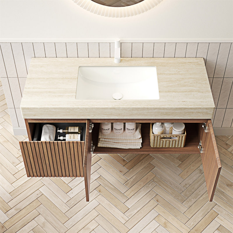 Meuble-lavabo mural avec lavabo, Espresso, Beige