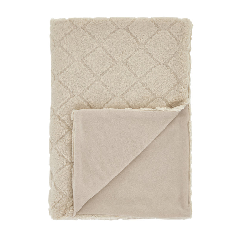 Cosy Diamond Faux Fur Soft 130x170cm Blanket Throw, Natural