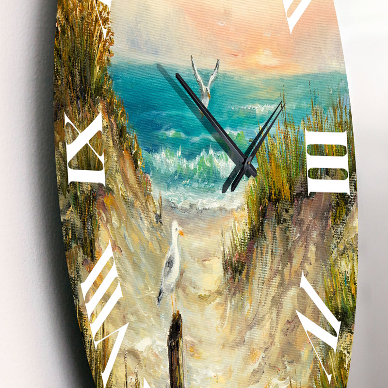 Dunes de l'océan au cours de la pêche en rose - Horloge murale nautique et côtière, Petit