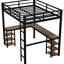 Lit mezzanine double en métal noir avec bureau et tablettes - Stable pour les tablettes de la chambre à coucher-722500110-722500111
