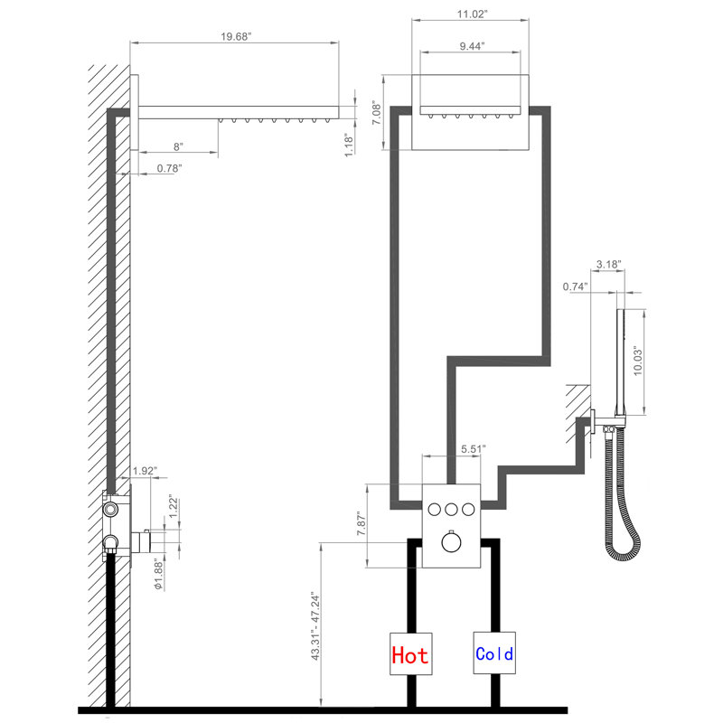  High Pressure Thermostatic Shower System, Brass Wall Mounted Shower Faucet Set with Rain&Waterfall Shower Head and Handheld Spray