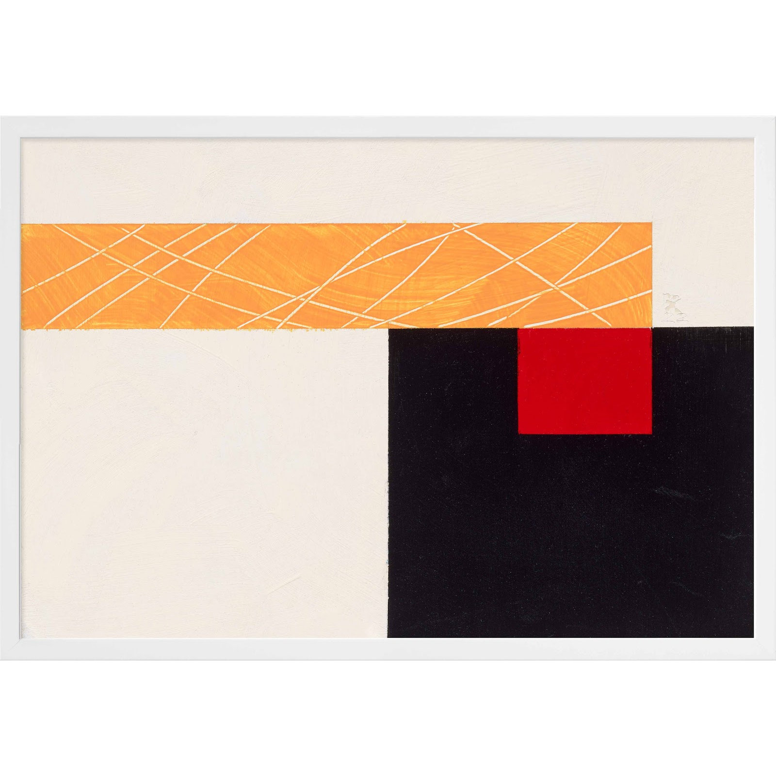 Composition With Yellow 1 by Robert Kamnatnik, White Framed Paper, 26.5" H x 38" W x 1.25" D