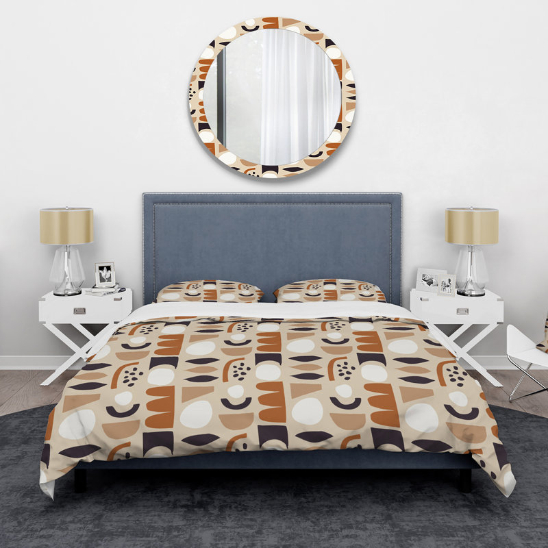 Ensemble de housse de couette en microfibre orange / beige, Housse de couette pour grand lit + 2 taies décora