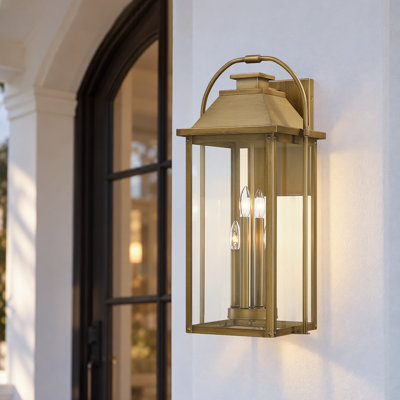 27" H 4-Light Large Painted Antique Brass Outdoor Wall Lantern Sconce