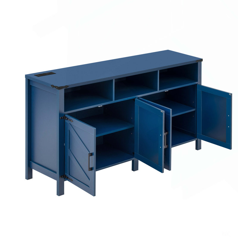 59'' Modern 4-Door Sideboard Buffet With Power Outlets & USB Ports, Adjustable Shelves And Half-Open Storage Cabinet, Metal Accents & Aluminum Handles For Living Room, Dining Room, Entryway