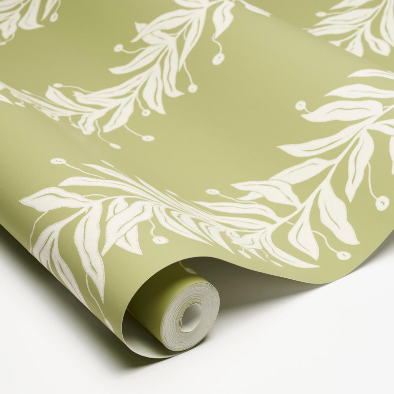 Schumacher x Marian Mcevoy Tendril Stripe Wallpaper, Olive