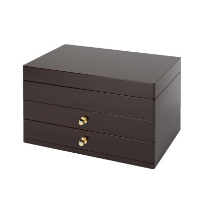 3-Layer Vintage Black Walnut Jewelry Box Jewelry Organizer with Inside Mirror Desk Organizer Storage
