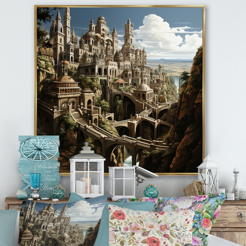 Dessin d'analyse d'une forteresse sur toile, Cadre flottant doré, H 30 po x l 30 po x P 1 po