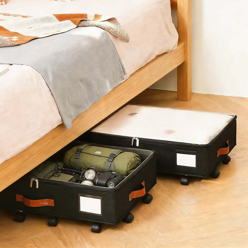 Under Bed Storage Organizer With Wheels And Clear Lid, Heavy-Duty Rolling Storage Container With Visible Window For Clothes, Bedding, And Seasonal Items, 2-Pack
