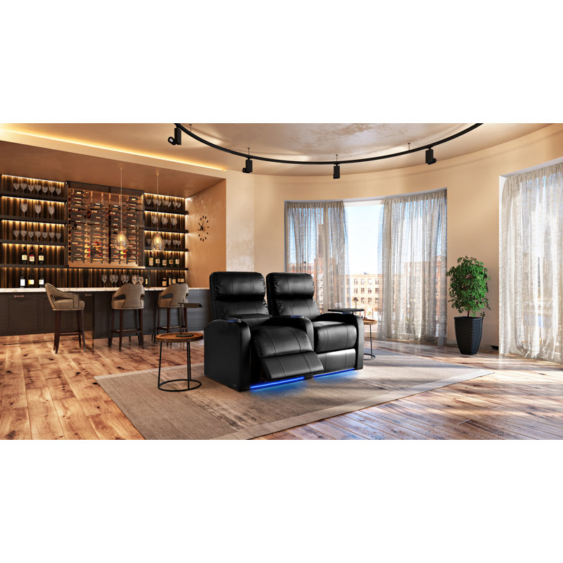 Causeuse de cinéma maison Alizette (rangée de 2), Électrique, Cuir véritable noir luxueux