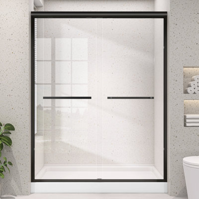 72" X 75" Shower Door Double Sliding Semi-Frameless With Matte Black & Nano Anti-Fog Easy-Clean Tempered Glass fro Bathroom