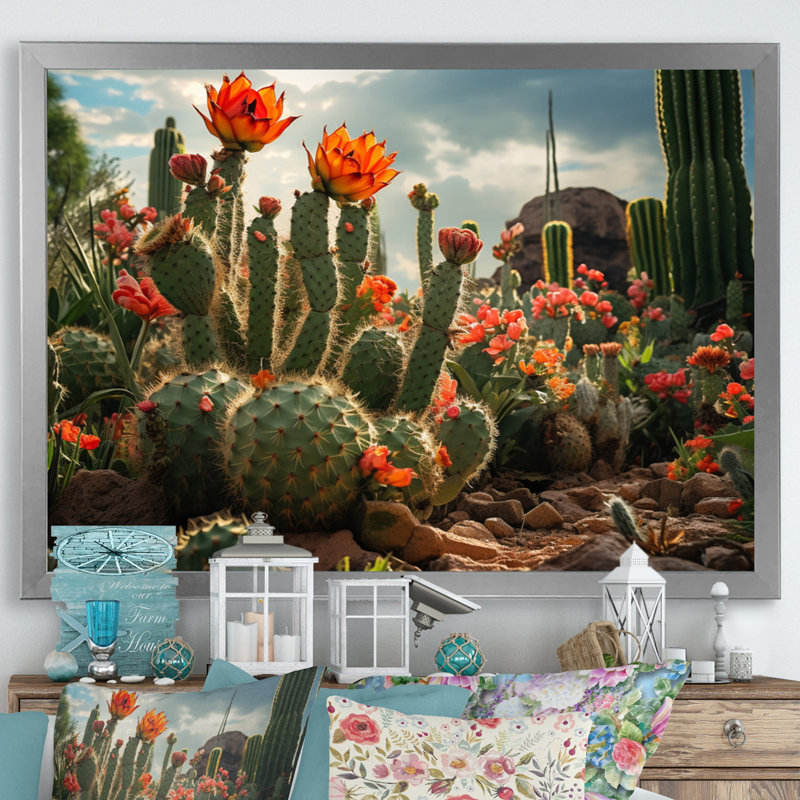 Cactus vert corail - II, H 30 po x l 40 po x P 1,5 po, Cadre photo argenté