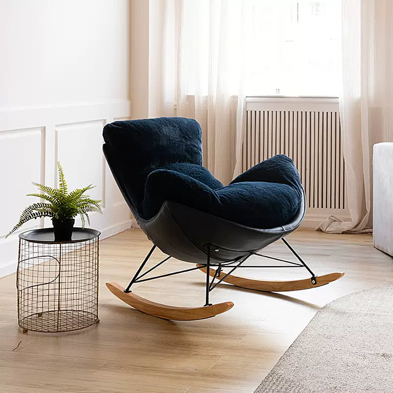 Chaise berçante moelleuse, Bleu foncé