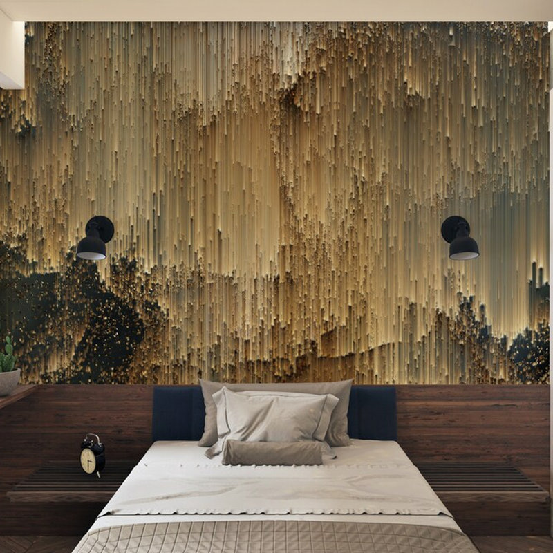Murale de papier peint texturé doré de luxe abstrait, décoration murale moderne à flux vertical métallique