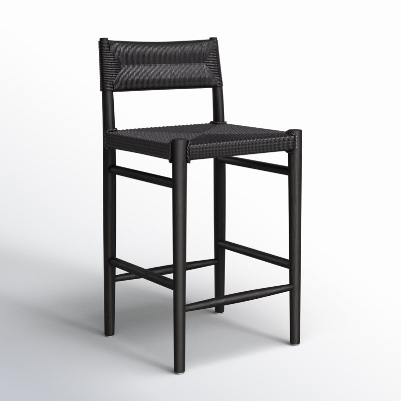 Outdoor Teak Bar Stool, Black, Black, 26"