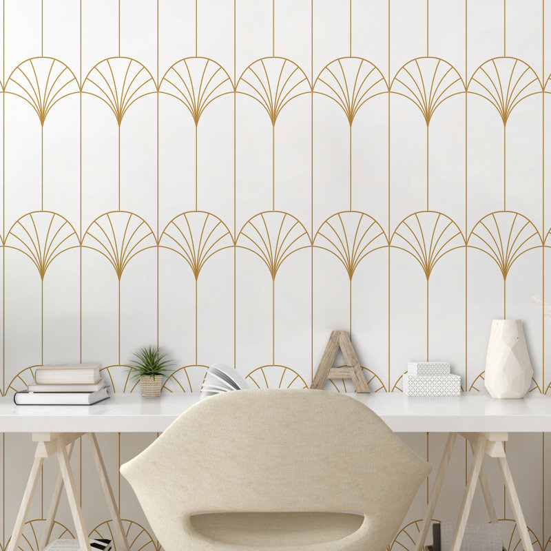 Kamayla Peel & Stick Geometric Roll, 13" x 100", White Sand Brown