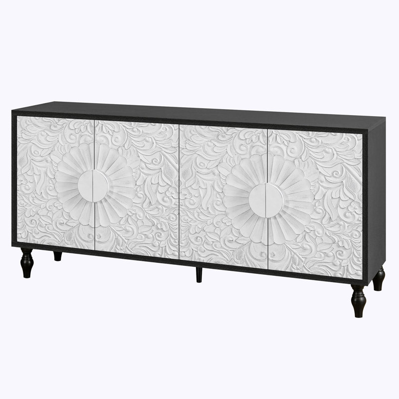 Armoire buffet Tollie, Blanc/Noir, H 32 po x l 62 po x P 15,75 po